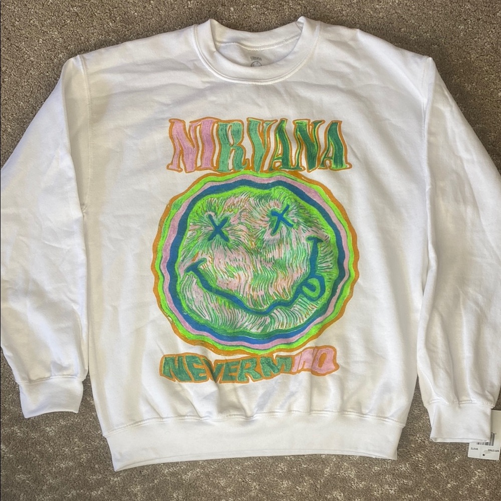 NIRVANA White and Green Crewneck Sweater